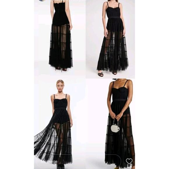 Alice + Olivia Deena Pleated Maxi Dress with Hot Pants Black Sz 6 Tulle Organza - Picture 7 of 13